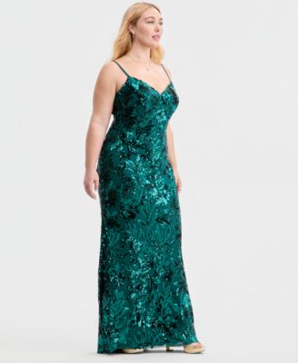 Trendy Plus Size Floral Sequin Sleeveless Gown