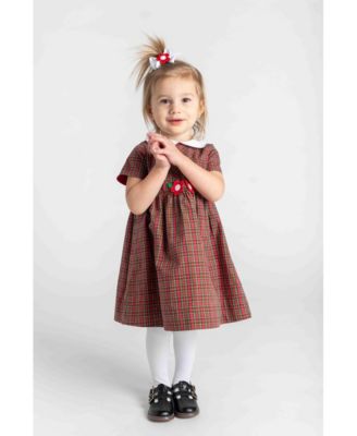 Baby Girls Plaid Dress With Flowers