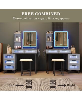 RGB Vanity Set with Glass Top, USB & Wireless Charging, 5 Drawers