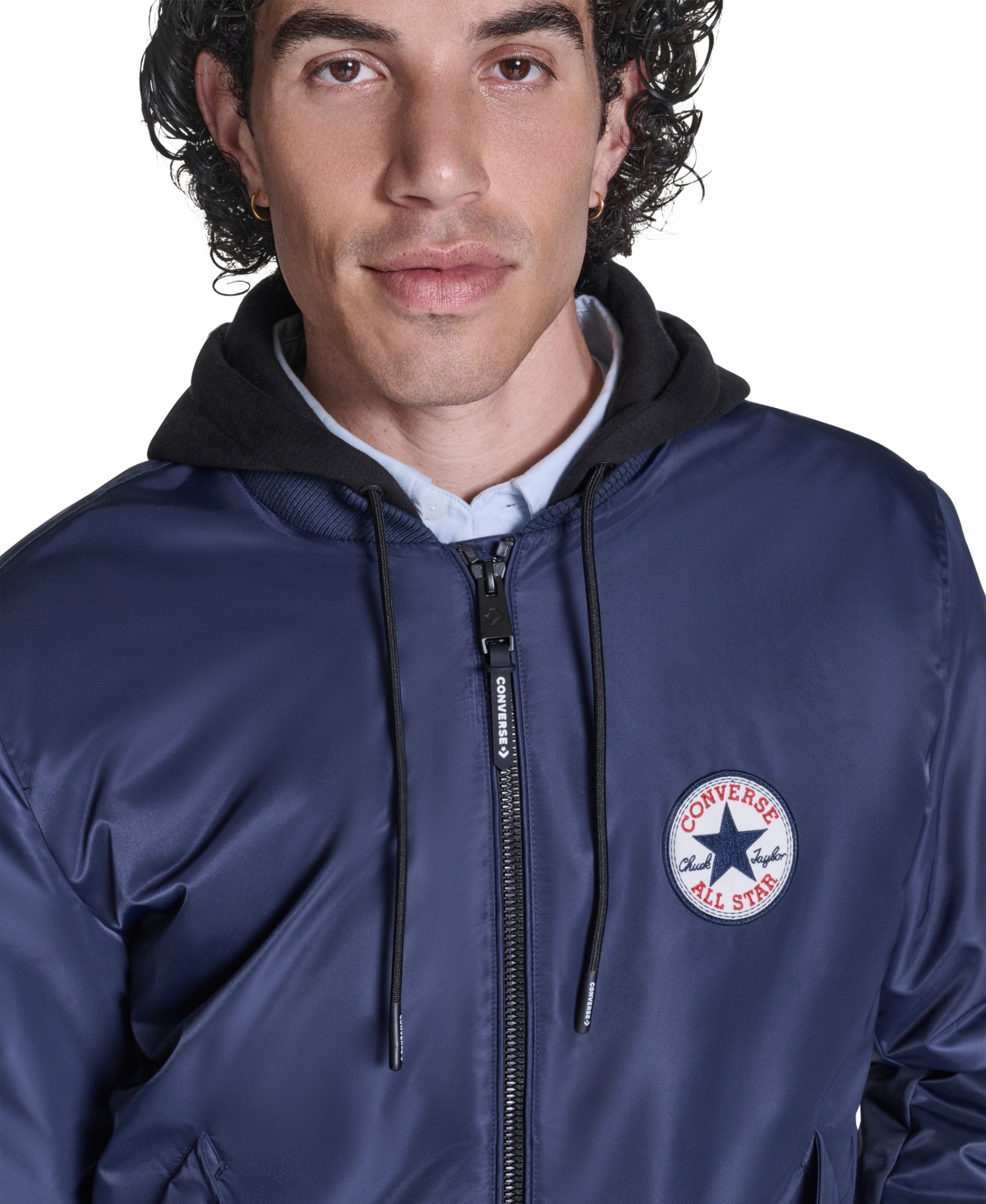 Converse Men's Hooded Bib Varsity Bomber Jacket