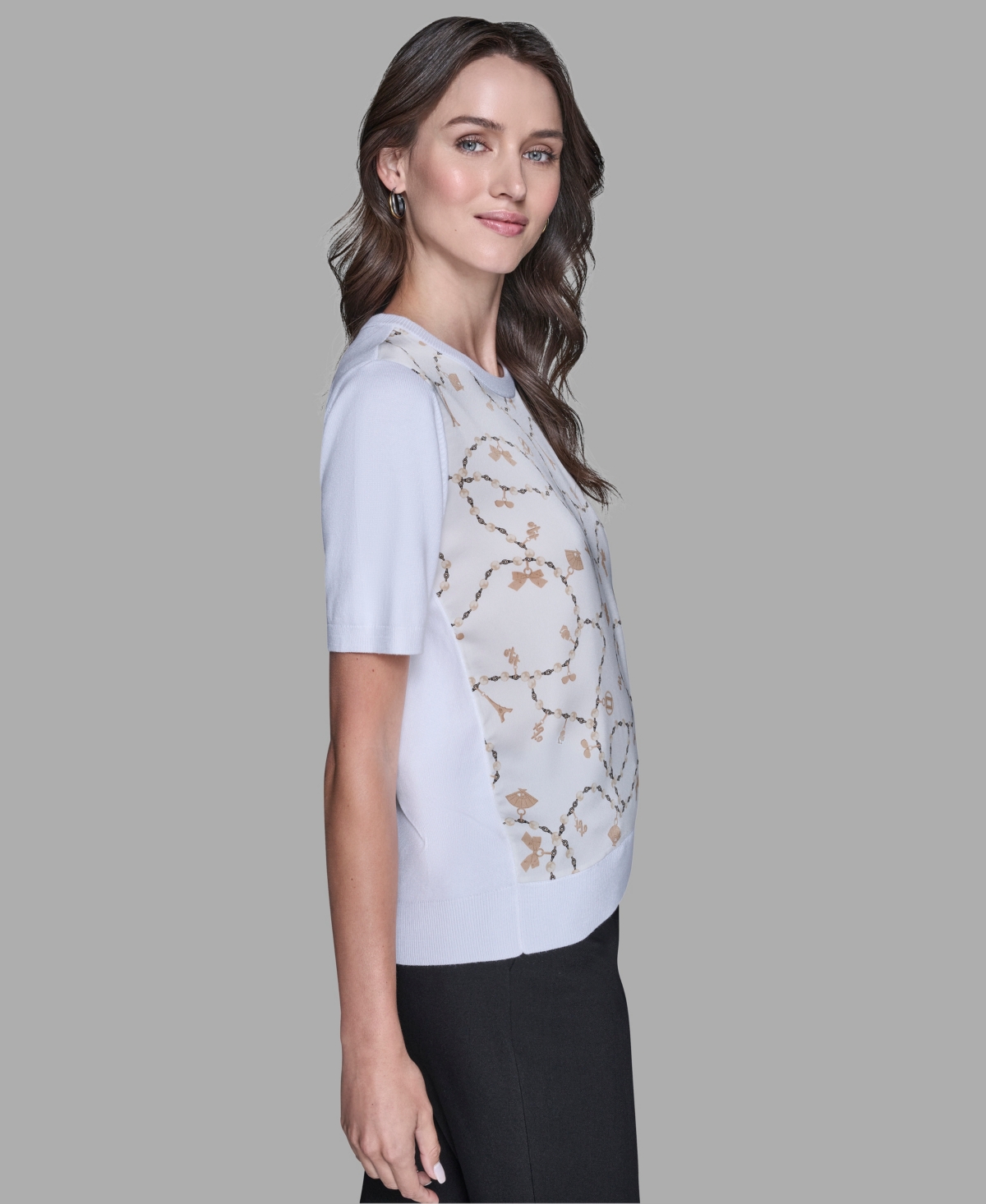 Karl Lagerfeld Women's Short-sleeve Printed Sweater In White