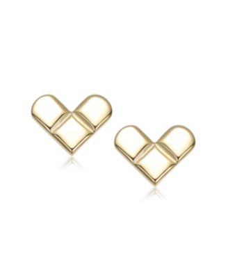 Sterling Silver 14K Gold Plated Heart Design Stud Earrings