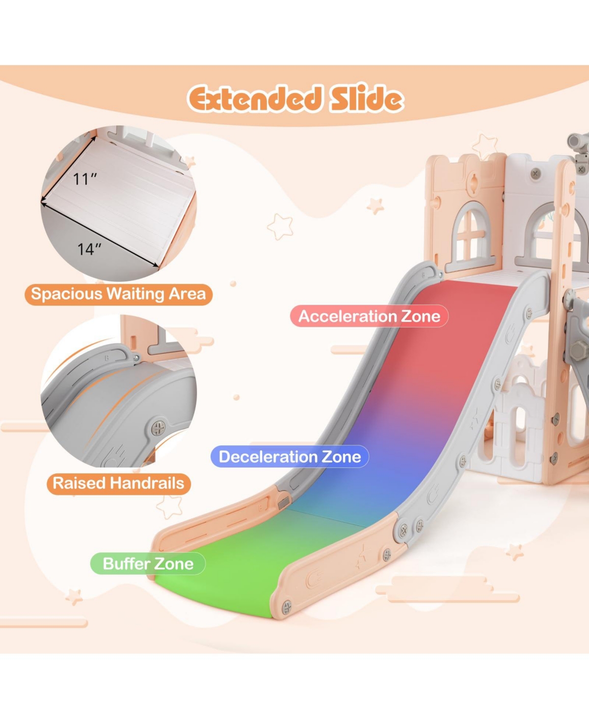 Mecale 6-in-1 Toddler Slide L-shaped Playground with Basketball Hoop and Ladder
