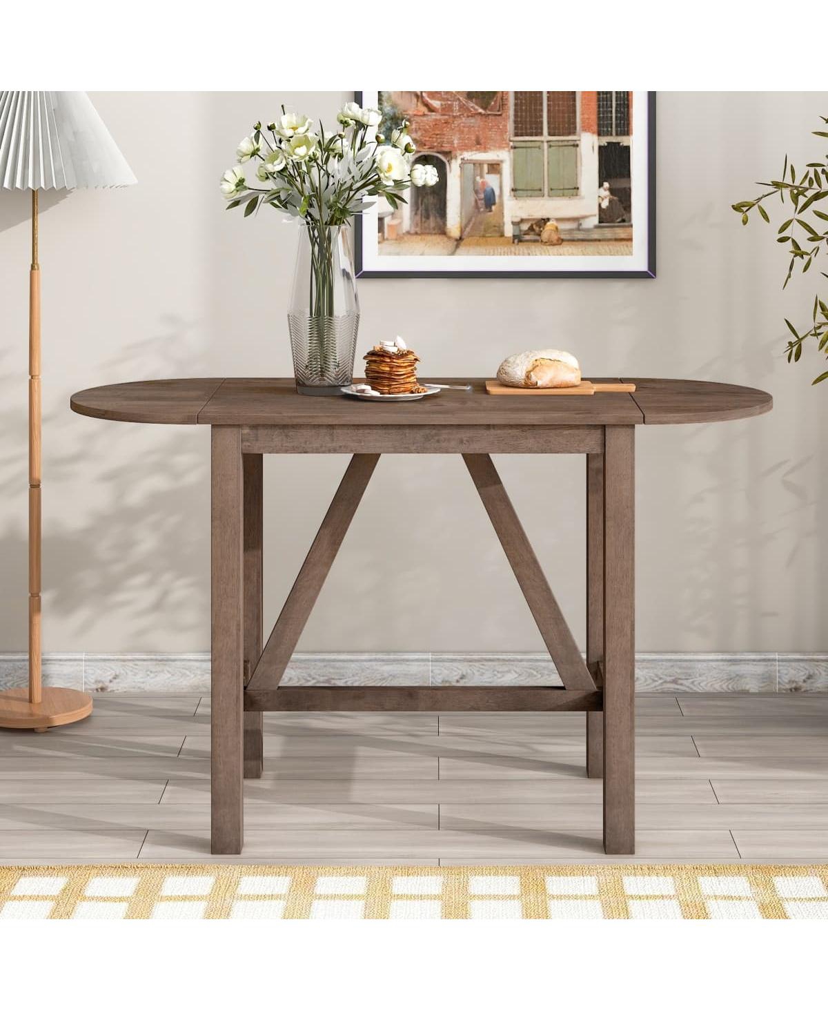 Maison Boucle 3-Piece Drop Leaf Counter Height Dining Set for Small Spaces, White and Navy Kitchen Table with 2 Upholstered Bar Chairs