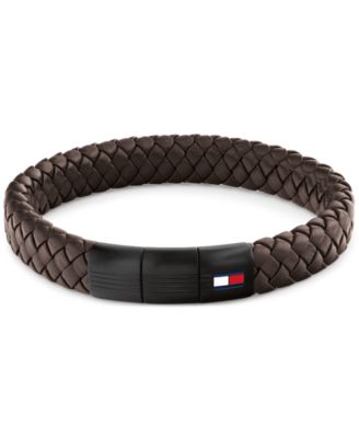 Tommy Hilfiger - Men's Brown Leather with Black Ion-Plating Braided Bracelet