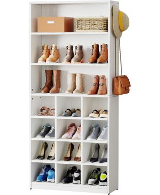 Shoe Cabinet, 24 Pair Freestanding Shoe Rack Storage Organizer with Side Hooks