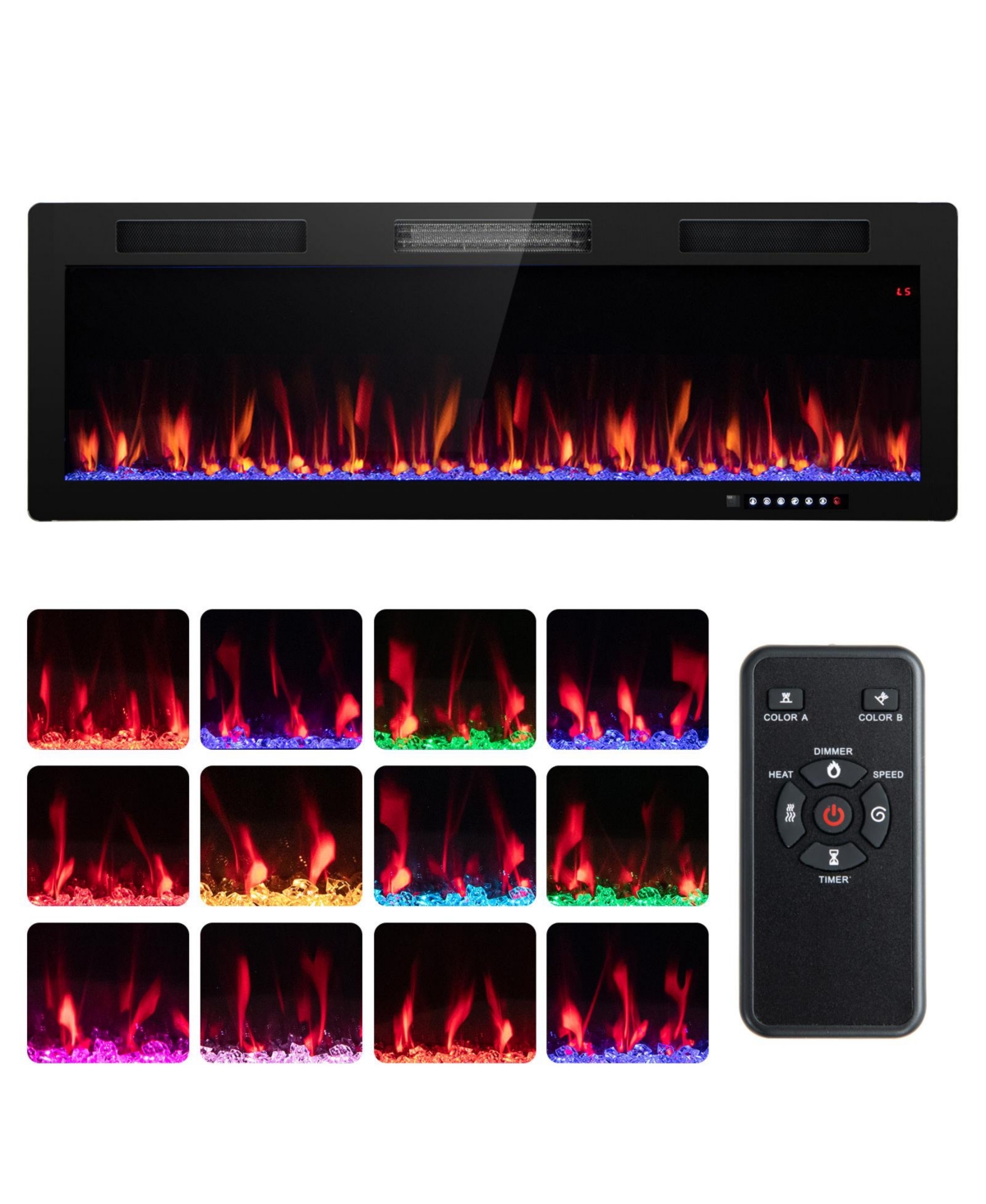 Sugift Electric Fireplace 50 Inches Recessed and Wall Mounted for 2' x 6' Stud