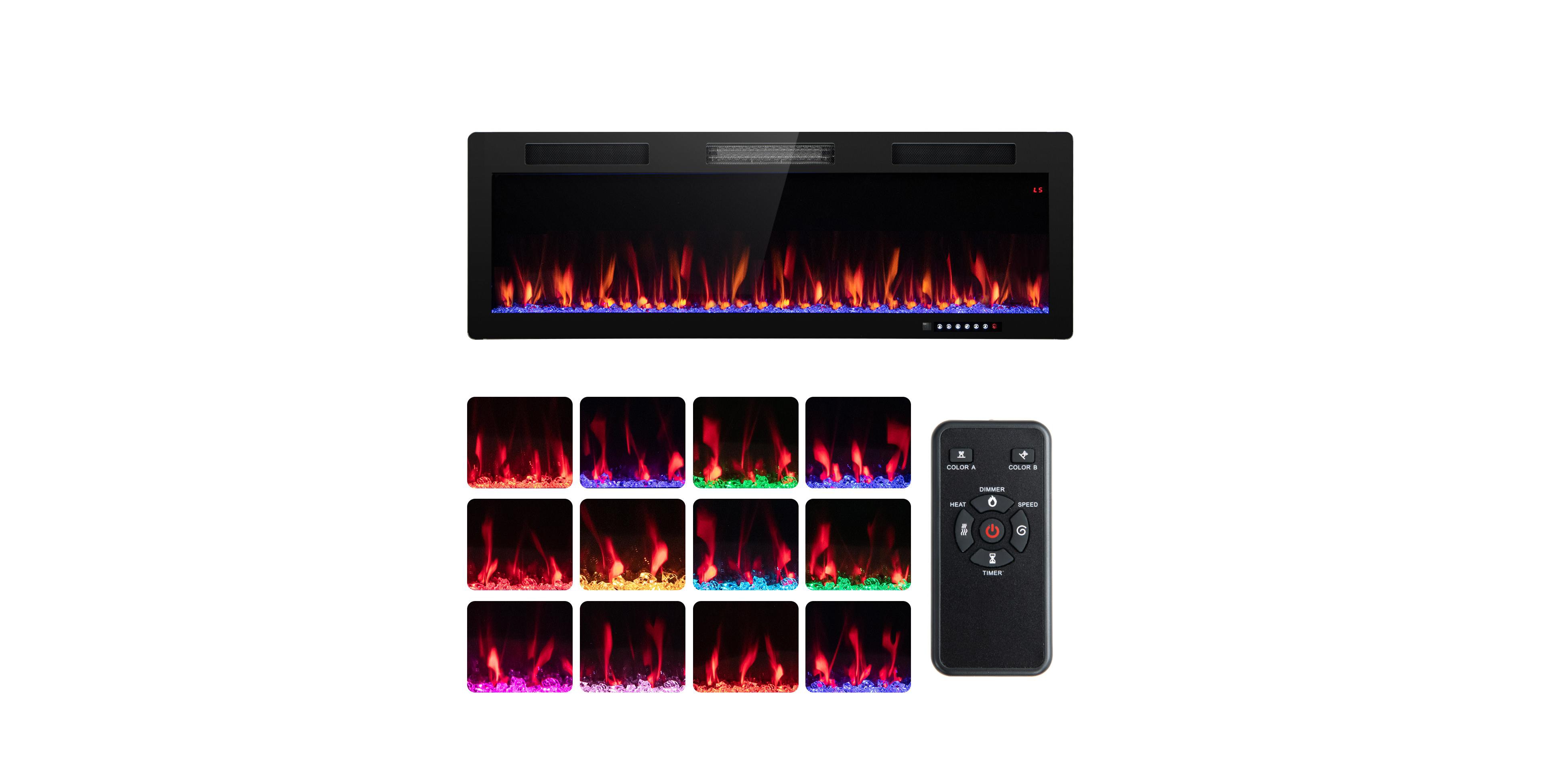 Sugift Electric Fireplace 50 Inches Recessed and Wall Mounted for 2' x 6' Stud