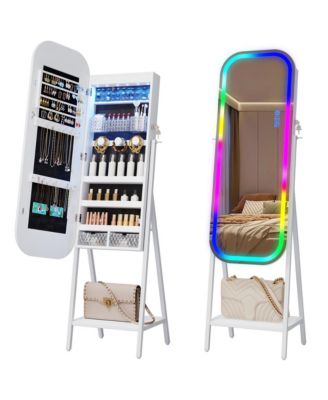 Hanging Round Mirror Jewelry Cabinet with Wall Mount Option