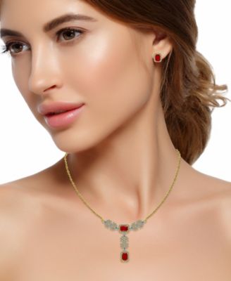 Cubic Zirconia Halo Accents Necklace and Earrings Set