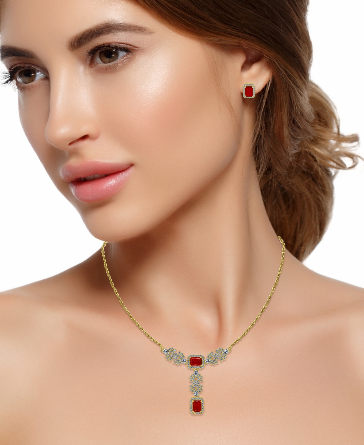 Christian Siriano New York Cubic Zirconia Halo Accents Necklace And Earrings Set In Gold