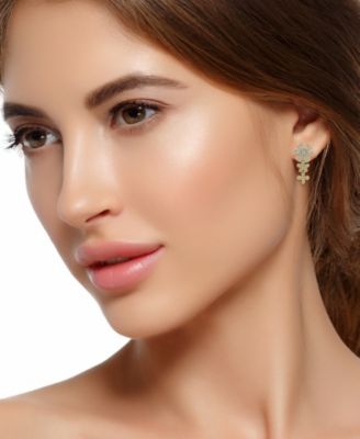 Cubic Zirconia Flower Design Linear Drop Earrings