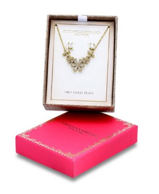 Cubic Zirconia Baguette Round Cut Stones Floral Design Frontal Necklace and Earrings Set