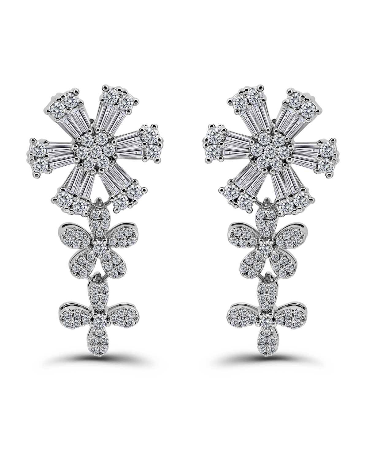 Christian Siriano New York Cubic Zirconia Flower Design Linear Drop Earrings In Gray