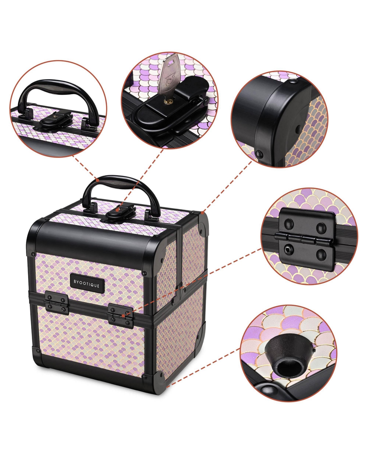 Byootique Makeup Train Case with Mirror Cosmetic Box for Nail Art Deco Tyrian