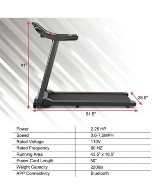 2.25HP Electric Running Machine Treadmill with Speaker and APP Control-Red