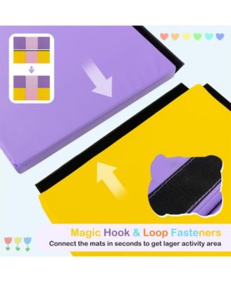 6 x 2 FT Tri-Fold Gym Mat with Handles and Removable Zippered Cover-Pink & Purple