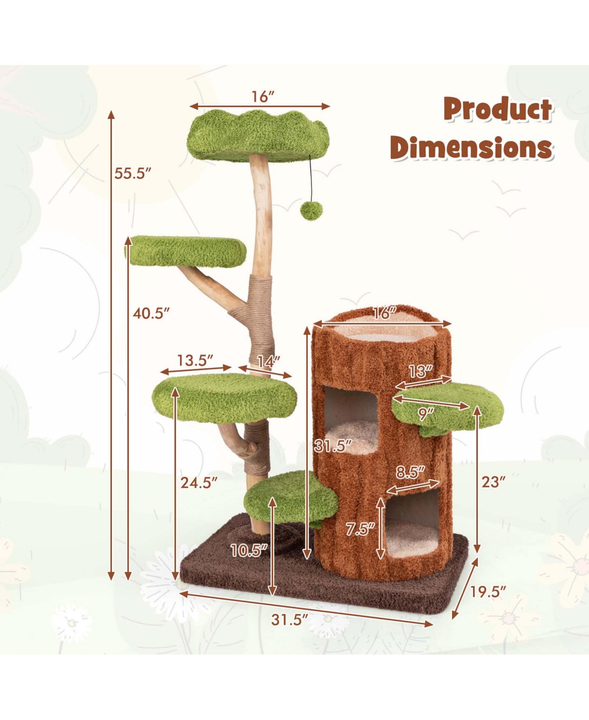 Costway Multi-level Cat Tree with Double Decker Cat House Scratching Posts & Sisal Panel