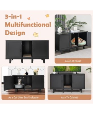 2-Door Cat Litter Box Enclosure with Winding Entry and Scratching Board