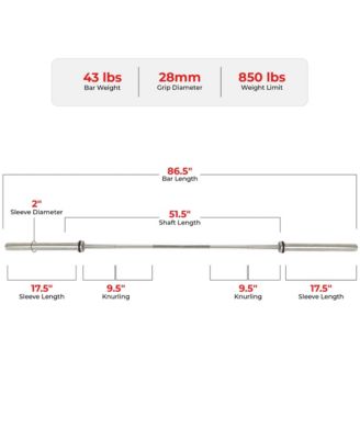86” (7 ft) Olympic Barbell Bar with 28mm shaft diameter