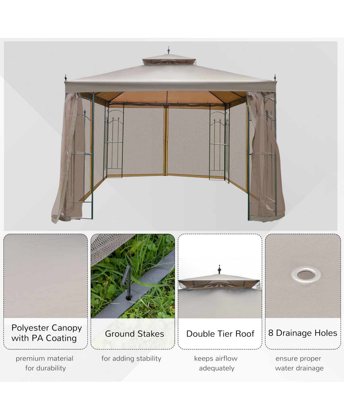 Outsunny Decorative Outdoor Gazebo with Corner Shelves,