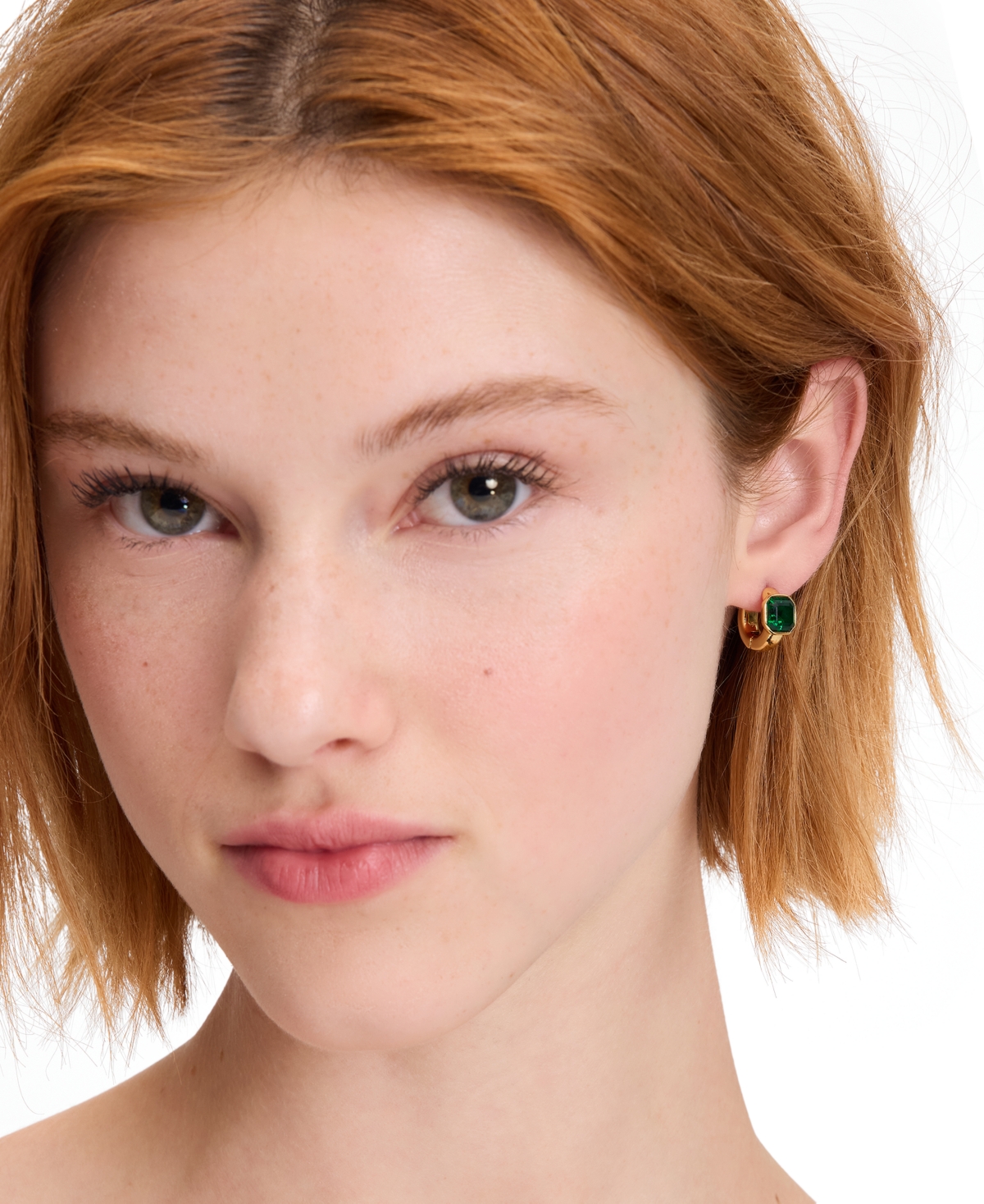 Macy's Kate Spade New York Cubic Zirconia Sparkling Asscher Huggie Earrings (also In Emerald) In Gold