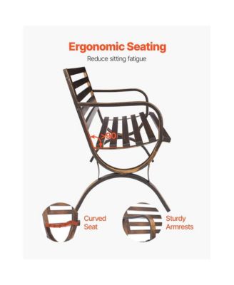 Outdoor Patio Bench with Metal Frame and Slatted Backrest.