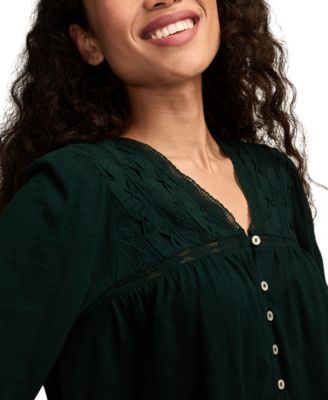 Women's Lace Yoke Peasant V-Neck Top