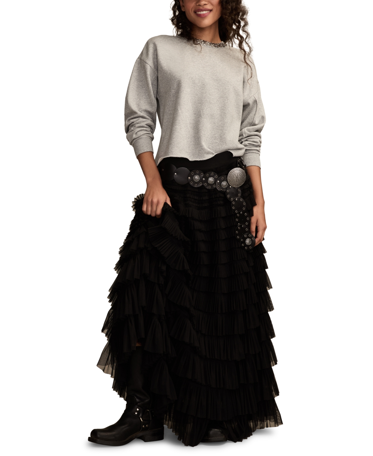 Lucky Brand Beaded Crewneck Sweatshirt In Gray