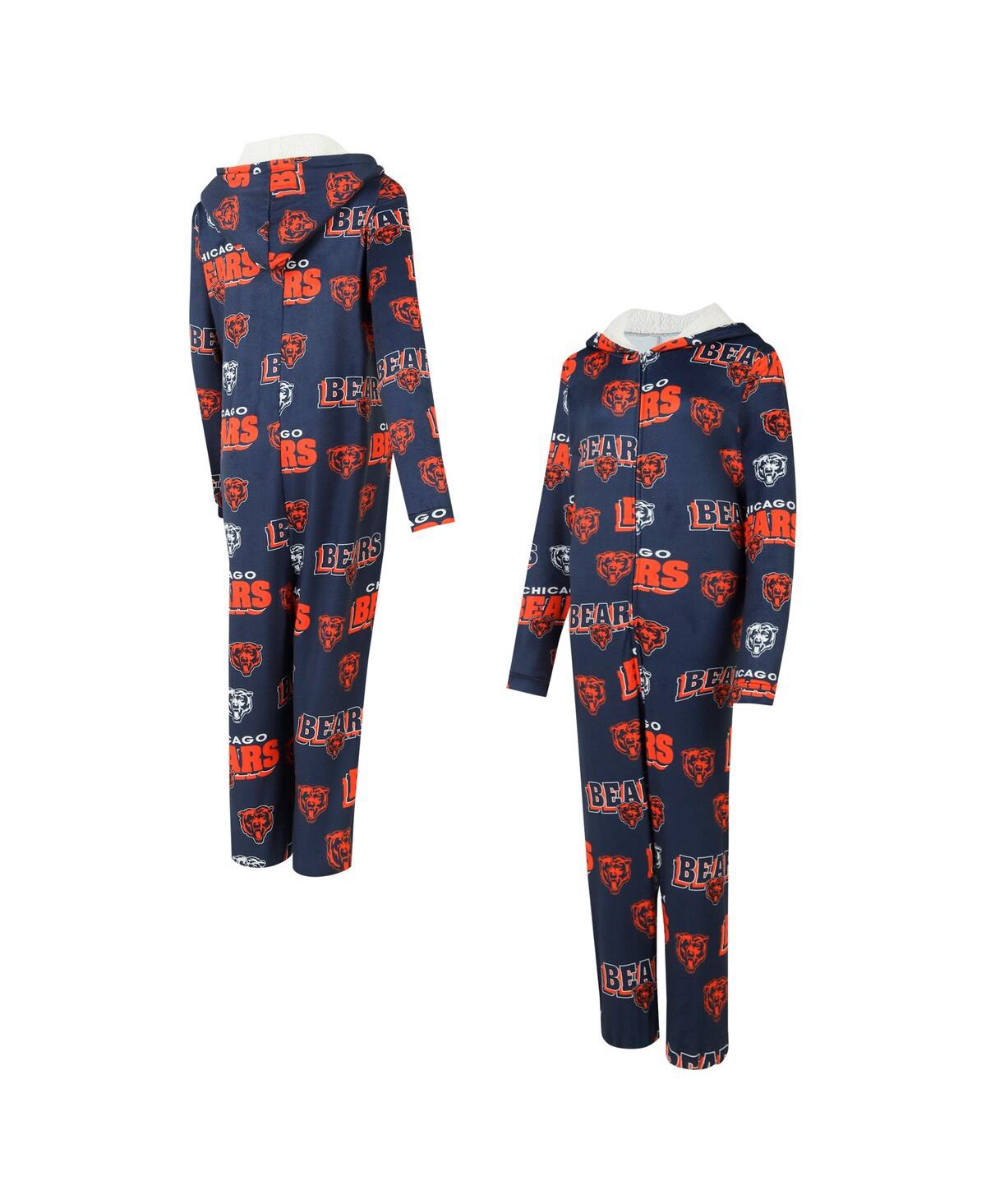Concepts Sport Women's Navy Chicago Bears Roadway Allover Print Microfleece Full-zip Union Suit In Multi