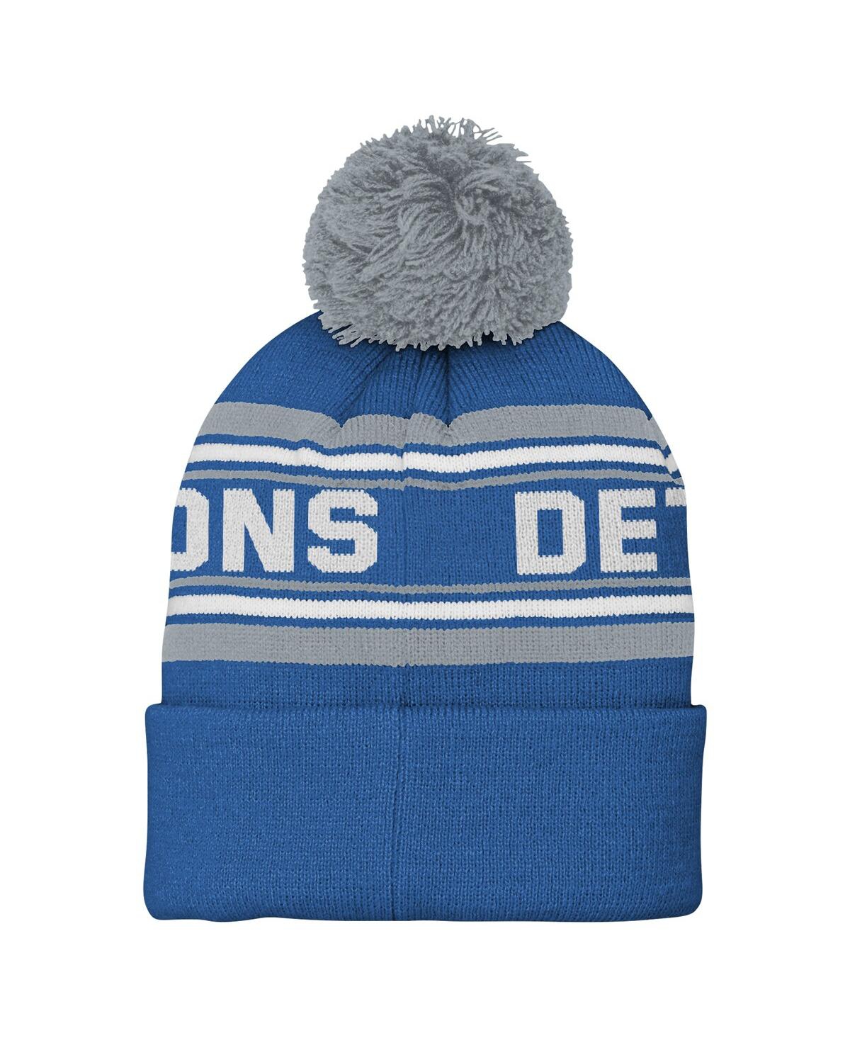 Outerstuff Big Boys And Girls Blue Detroit Lions Jacquard Cuffed Knit With Pom Hat In Blue