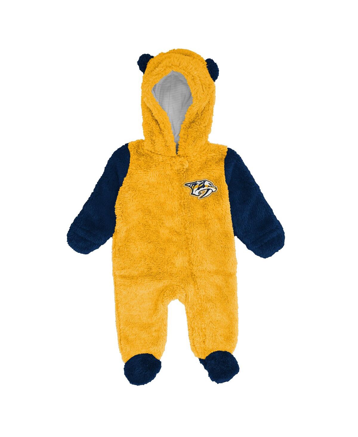 Outerstuff Newborn Gold Nashville Predators Stay Napping Fleece Bunting Full-zip Hooded Sleeper In Yellow