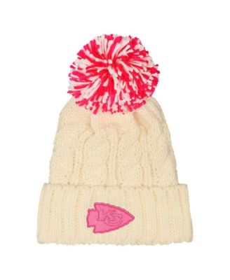 Outerstuff - Girls White Kansas City Chiefs Cable Cuffed Knit with Pom Hat