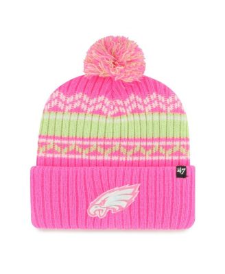 '47 Brand - Big Girls Pink Philadelphia Eagles Polar Vortex Cuffed Knit with Pom Hat