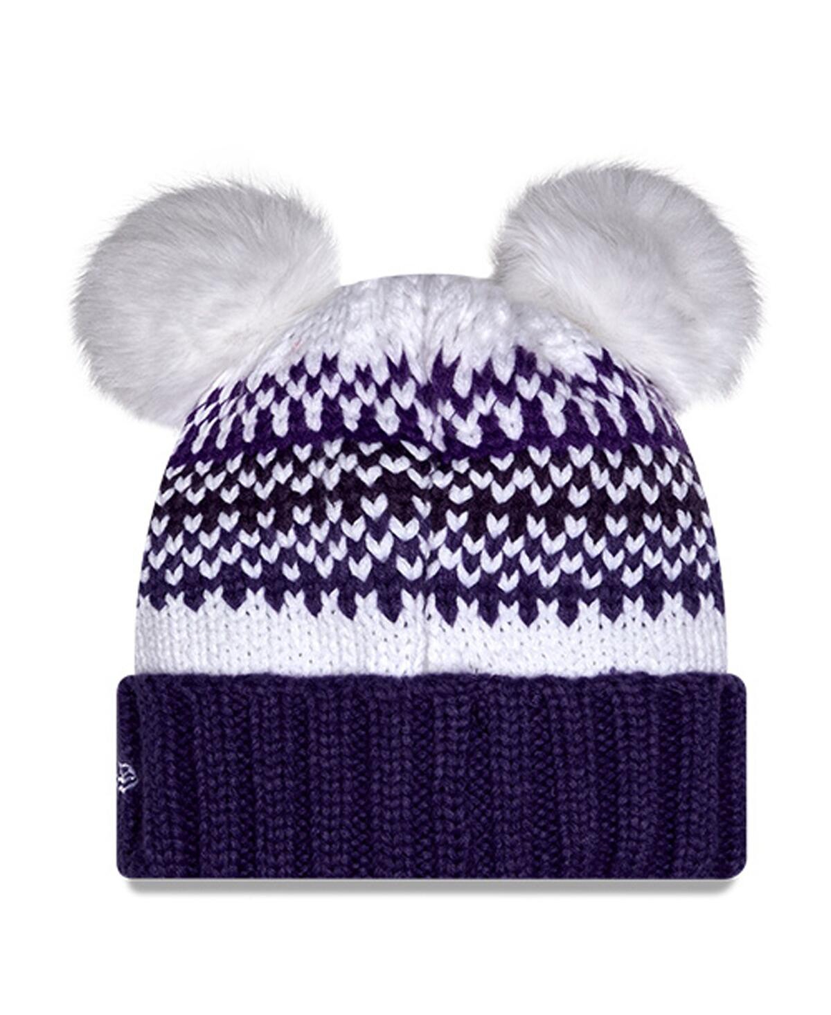 New Era Women's Purple Washington Huskies Double Pom Print Cuffed Knit Hat In Neutral