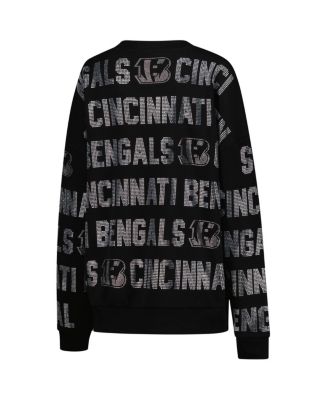 Women's Black Cincinnati Bengals Oversized Hype Era Rhinestone Text Sweatshirt