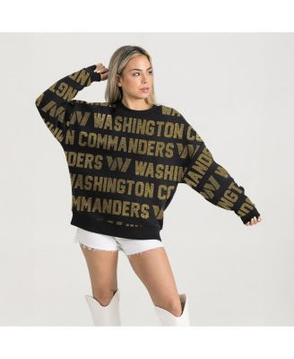 Gameday Couture - Women's Black Washington Commanders Oversized Hype Era Rhinestone Text Sweatshirt