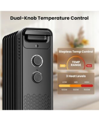 Portable Electric Radiato Portable Electric Radiator Heater,Space Oil Filled Heaters with 3 Heat Settings, Overheat & Tip-Over Protection,1500W