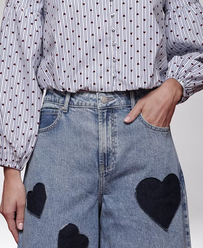 Women's Heart Print Barrel Jeans - thumbnail 4