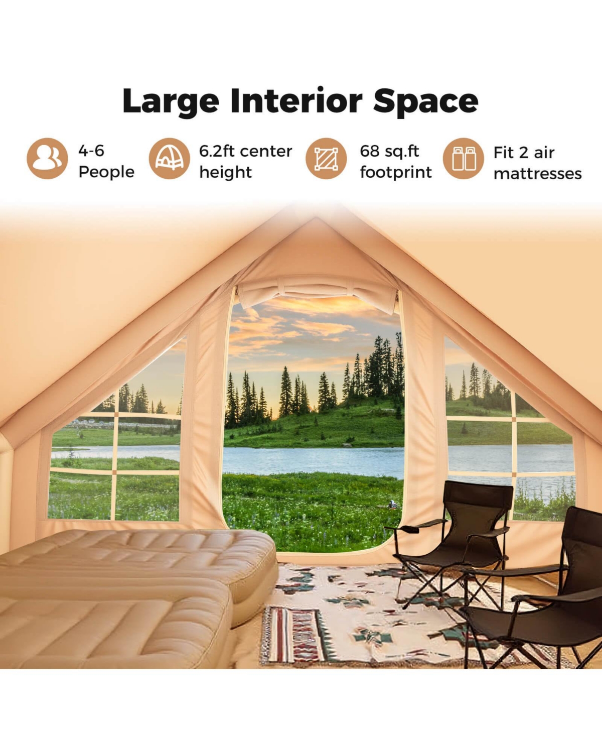 Costway 4-6 People Inflatable Tent with 4 Mesh Screen Windows 2 Doors Skylight Carrying Bag