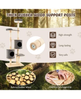 6-Tier Wooden Cat Tree with 2 Removeable Condos Platforms and Perch