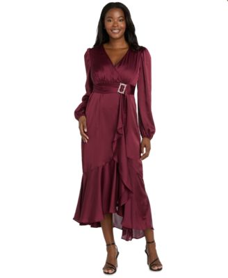 Women's Long-Sleeve Faux Wrap Dress