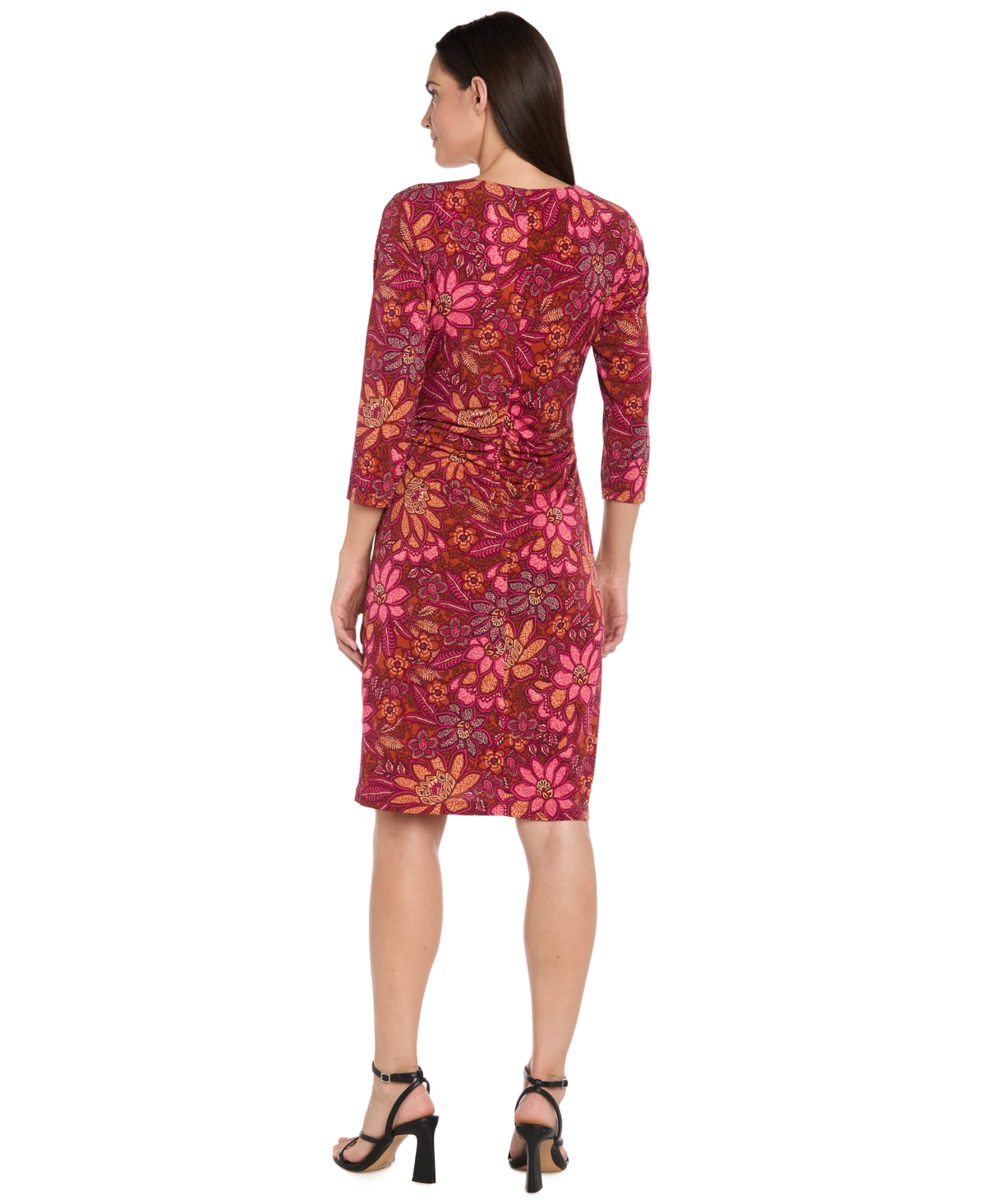 R & M Richards Women's Printed Faux Wrap 3/4-sleeve Dress In Burgundy
