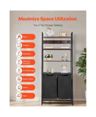 Laundry Hamper with 4 Tiers, 2 Bags, Shelves, and Hooks