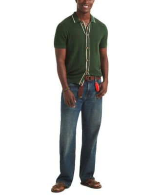 Men's Textured Open Front Polo Sweater