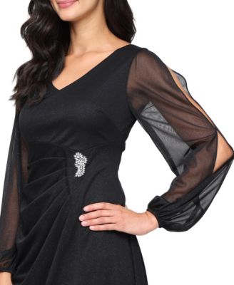 Women's Glittered Illusion-Sleeve Dress