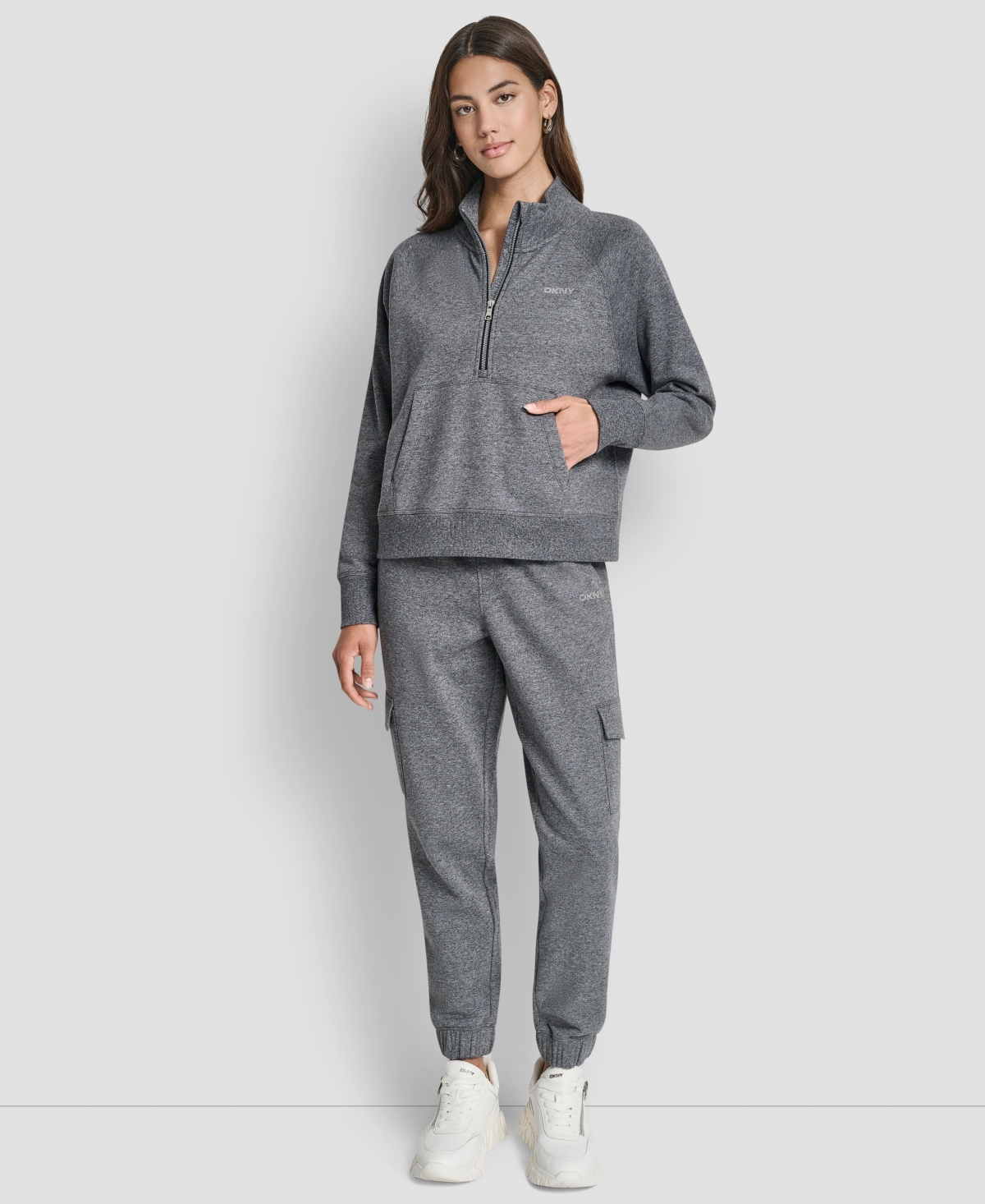 Dkny Sport Women's Studded-logo Half-zip Sweatshirt In Black