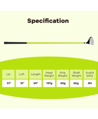 34 Inch 165CC Junior #3 Fairway Wood Golf Club with Fiberglass Shaft for Kids Ages 8-10