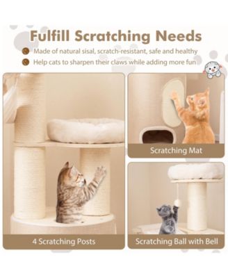 74 Inches Tall Wooden Cat Tower Tree with 2-Story Cat Condo and Washable Cushions