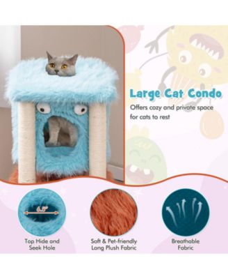 Cute Monster-Themed Cat Tower with Private Condo and Soft Long Plush
